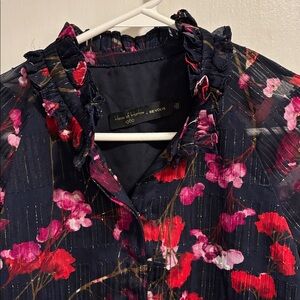 House of Harlow REVOLVE black floral top with metallic gold thread XS